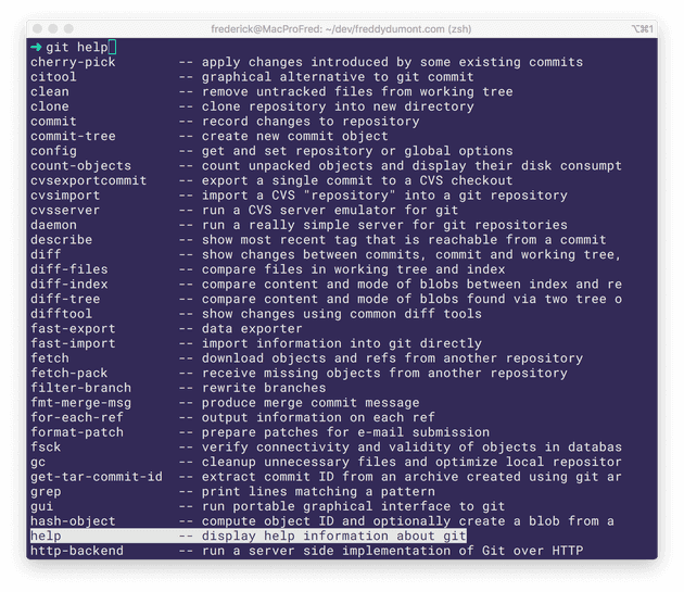 list of git commands on the CLI